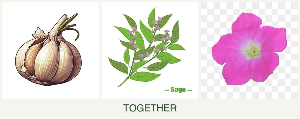 Can you plant garlic, sage and petunias together?