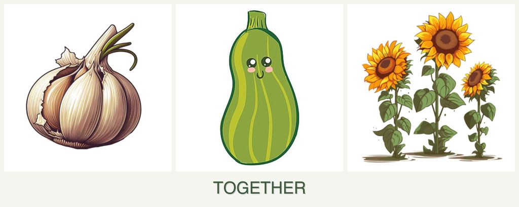 Can you plant garlic, zucchini and sunflowers together?