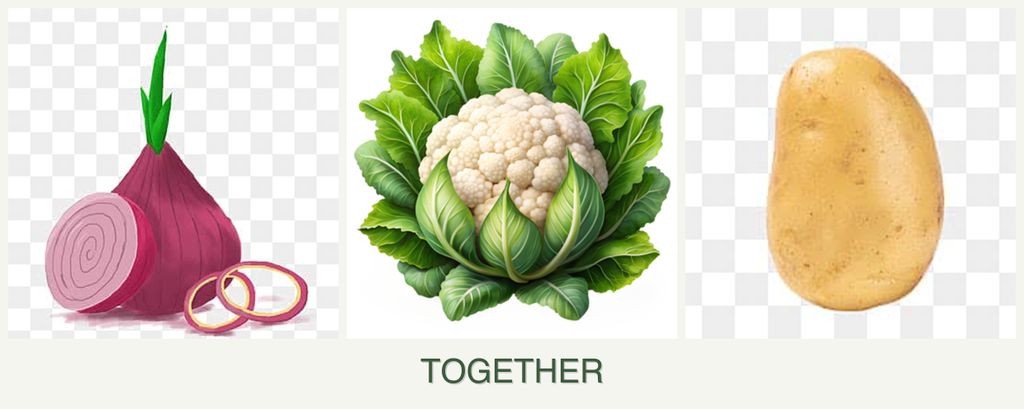 Can you plant onions, cauliflower and potatoes together?