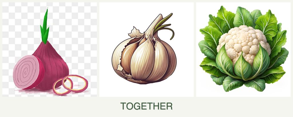 Can you plant onions, garlic and cauliflower together?