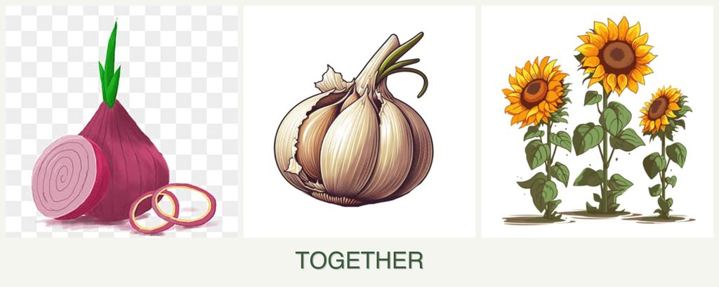 Can you plant onions, garlic and sunflowers together?