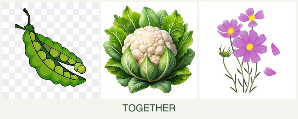 Can you plant peas, cauliflower and cosmos together?