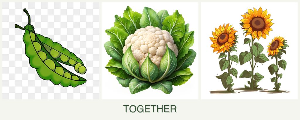 Can you plant peas, cauliflower and sunflowers together?