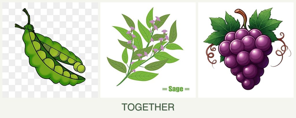 Can you plant peas, sage and grapes together?