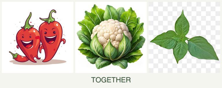 Can you plant peppers, cauliflower and basil together?