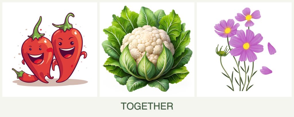 Can you plant peppers, cauliflower and cosmos together?