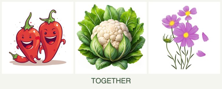 Can you plant peppers, cauliflower and cosmos together?