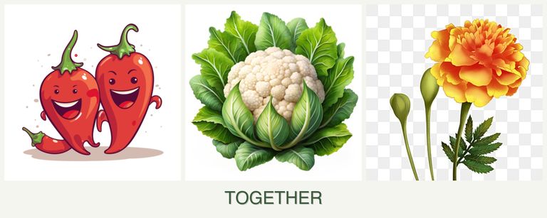 Can you plant peppers, cauliflower and marigolds together?
