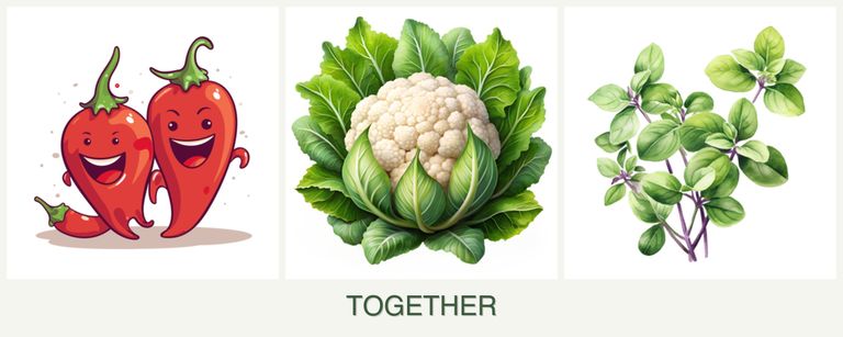 Can you plant peppers, cauliflower and oregano together?