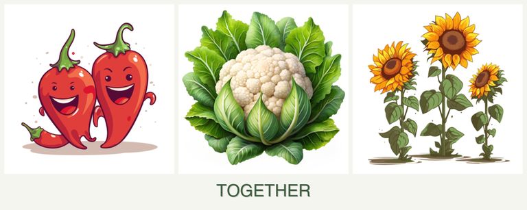 Can you plant peppers, cauliflower and sunflowers together?