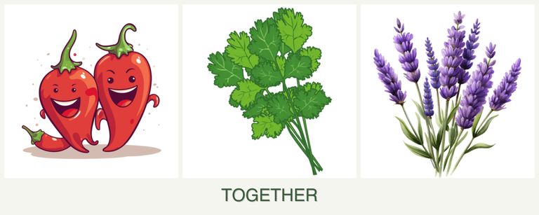 Can you plant peppers, cilantro and lavender together?