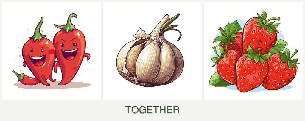 Can you plant peppers, garlic and strawberries together?