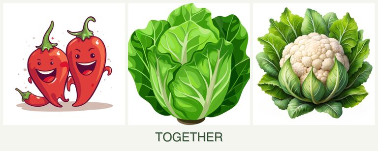Can you plant peppers, lettuce and cauliflower together?