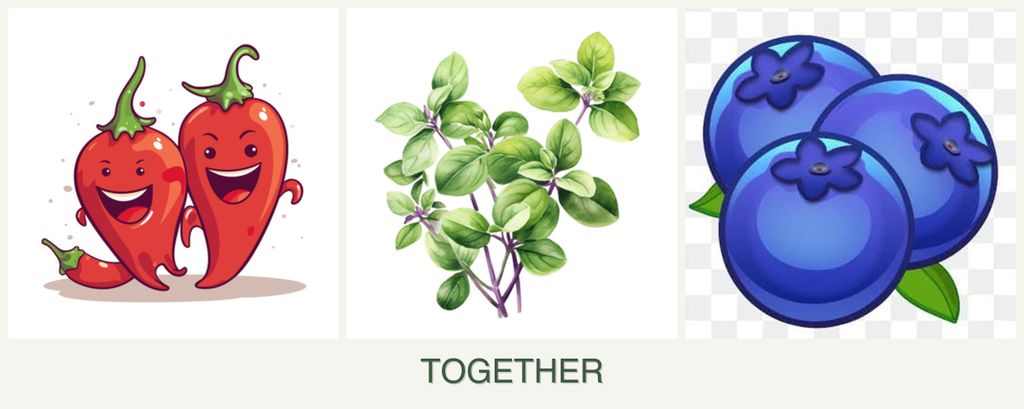 Can you plant peppers, oregano and blueberries together?