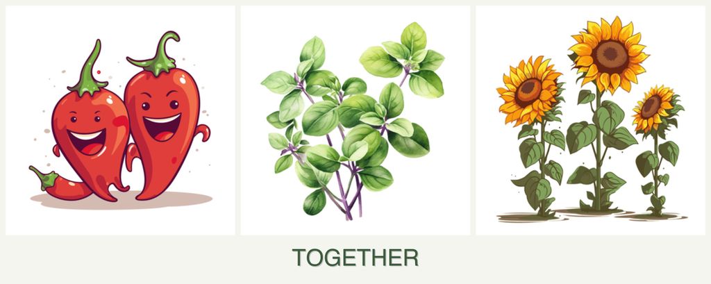 Can you plant peppers, oregano and sunflowers together?