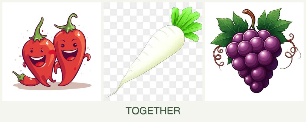 Can you plant peppers, radishes and grapes together?