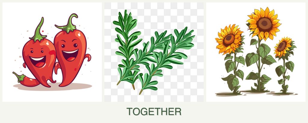 Can you plant peppers, rosemary and sunflowers together?