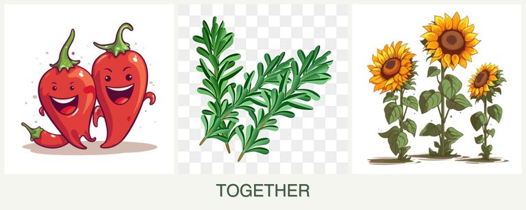 Can you plant peppers, rosemary and sunflowers together?