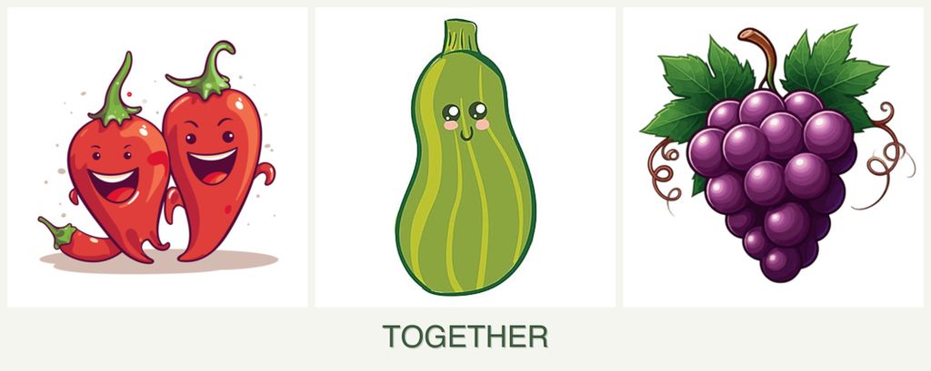 Can you plant peppers, zucchini and grapes together?
