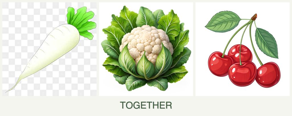 Can you plant radishes, cauliflower and cherries together?