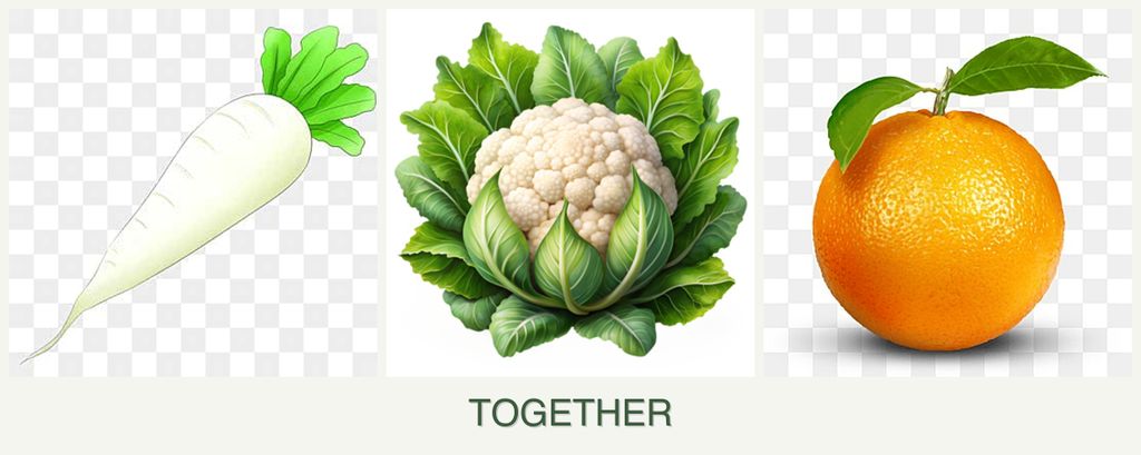 Can you plant radishes, cauliflower and oranges together?