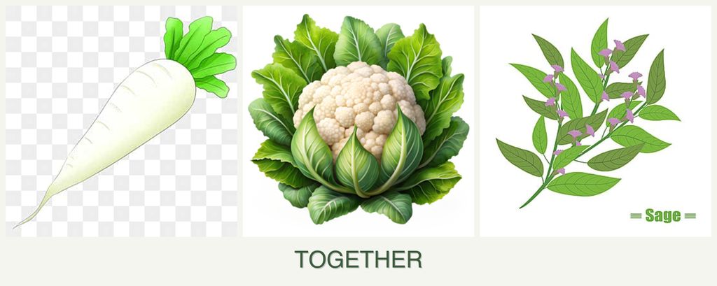 Can you plant radishes, cauliflower and sage together?