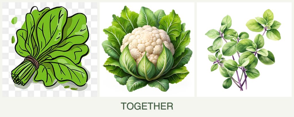 Can you plant spinach, cauliflower and oregano together?