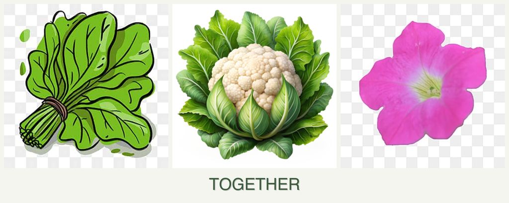 Can you plant spinach, cauliflower and petunias together?