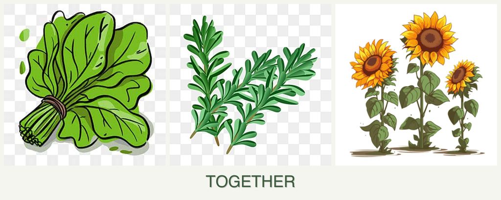 Can you plant spinach, rosemary and sunflowers together?