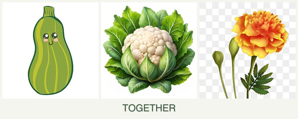 Can you plant zucchini, cauliflower and marigolds together?