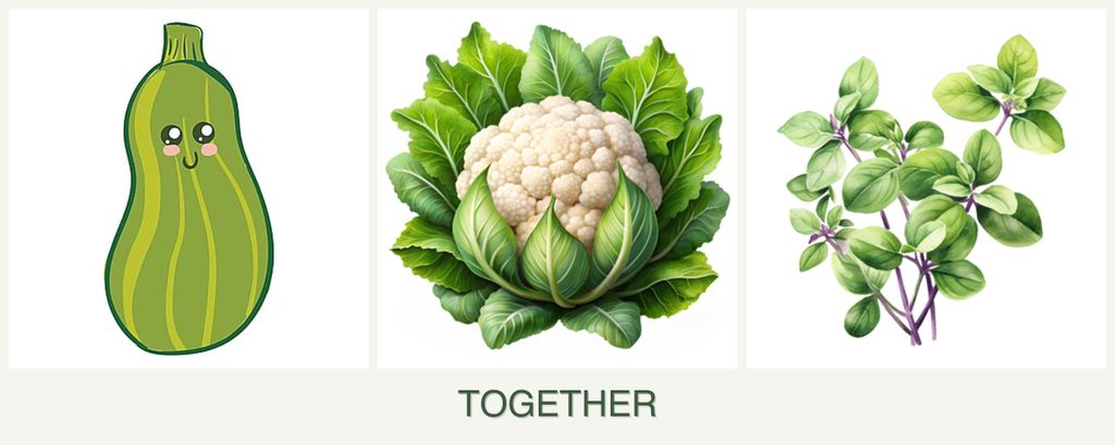 Can you plant zucchini, cauliflower and oregano together?