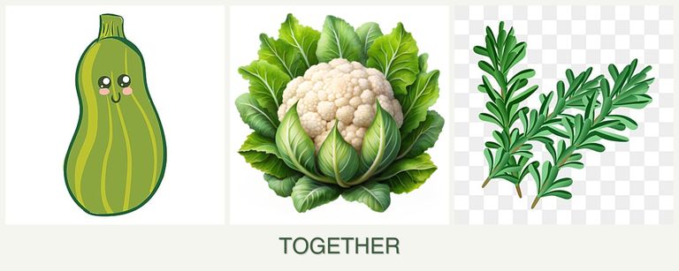 Can you plant zucchini, cauliflower and rosemary together?