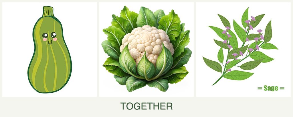 Can you plant zucchini, cauliflower and sage together?