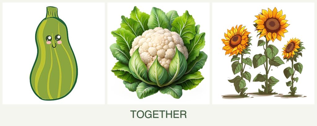 Can you plant zucchini, cauliflower and sunflowers together?