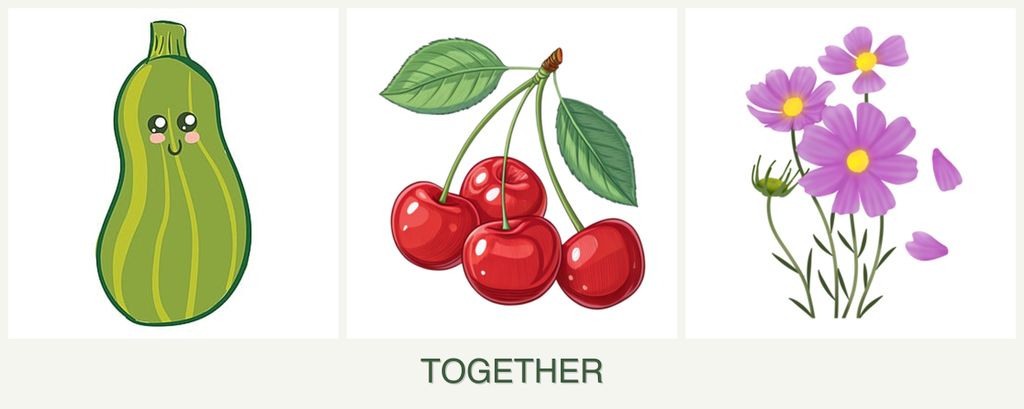 Can you plant zucchini, cherries and cosmos together?