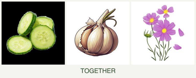 Can you plant cucumbers, garlic and cosmos together?
